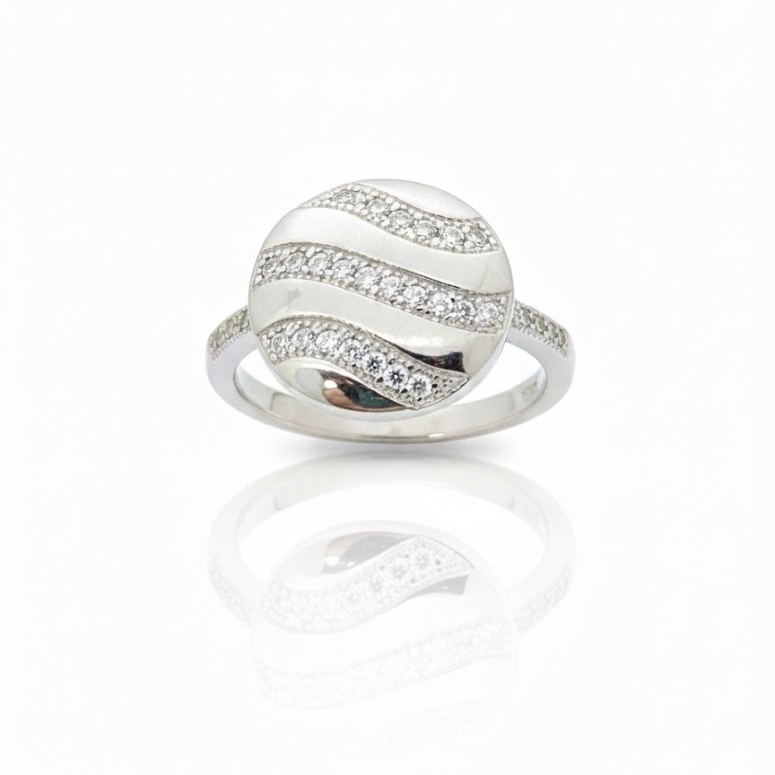 SR41 (2) Round Silver Cz Ring - Image 1