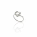 925 Sterling Silver Heart Ring With Sparkling Stone Border