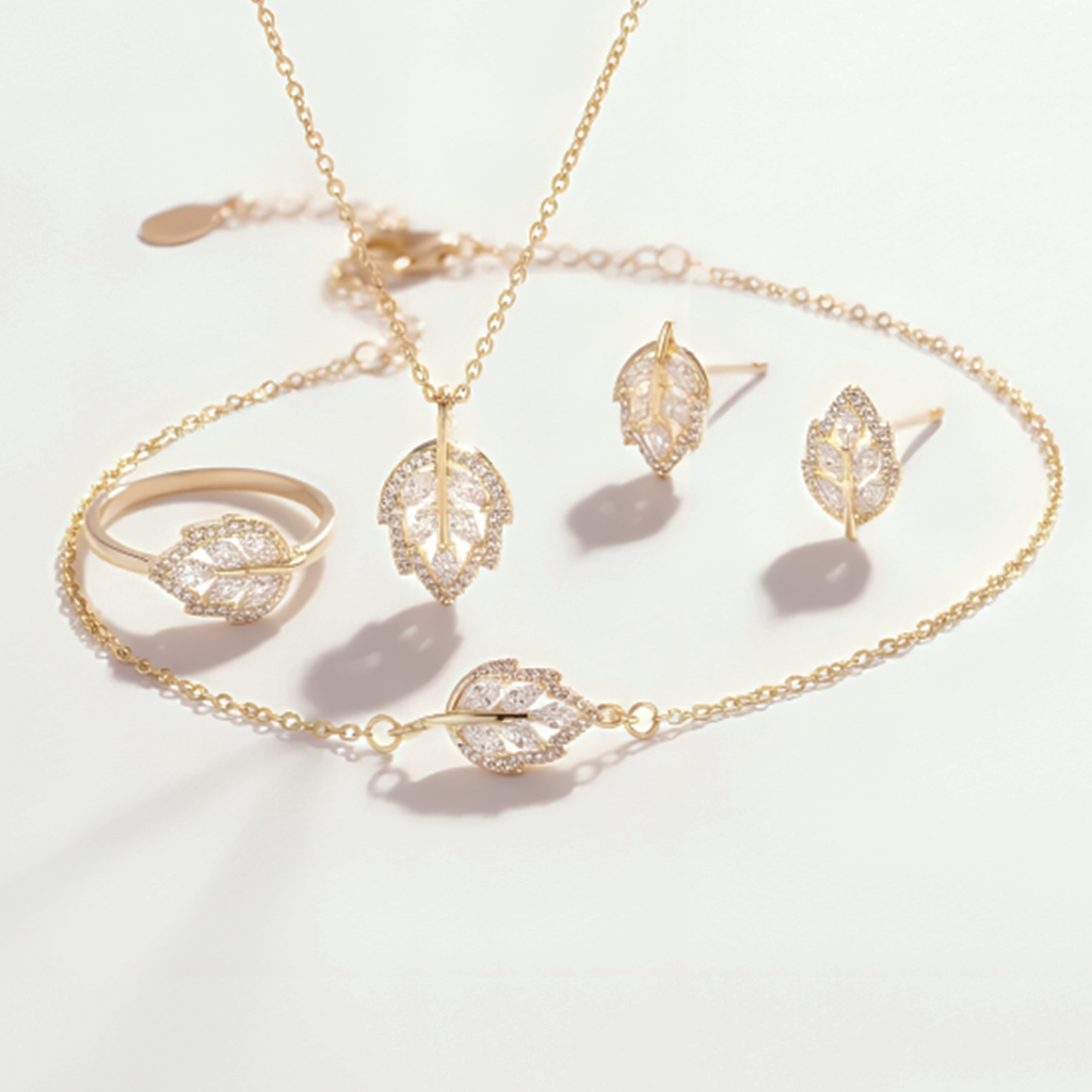 b Gold Plated Cz Leaf Set - Image 1