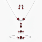 Red Cz Floral Set